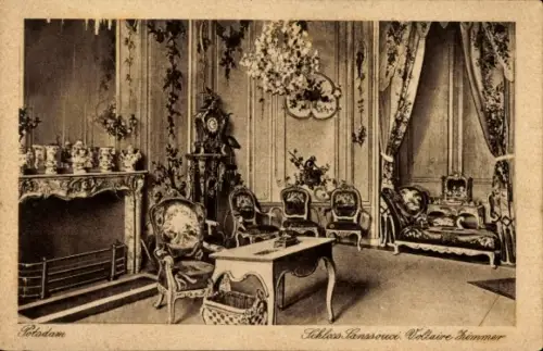Ak Potsdam, Schloss Sanssouci, Voltaire Zimmer
