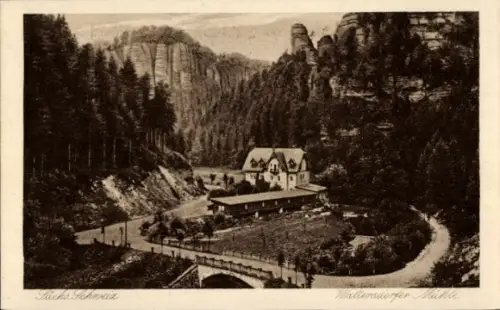 Ak Porschdorf Bad Schandau Sächsische Schweiz, Waltersdorfer Mühle, Sachs Schwein,  Landschaft mi