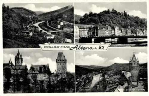 Ak Altena in Westfalen, Burg, Blick von der Burg, Gruss aus Altena i W.
