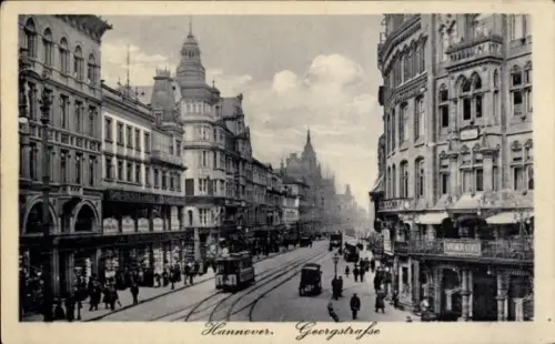 Ak Hannover,  Georgstraße, Straßenansicht, Menschen, Straßenbahn