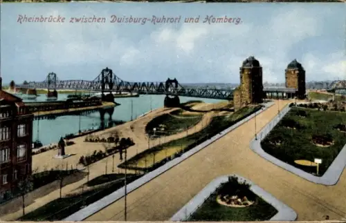 Ak Ruhrort Duisburg im Ruhrgebiet, Rheinbrücke, Homberg