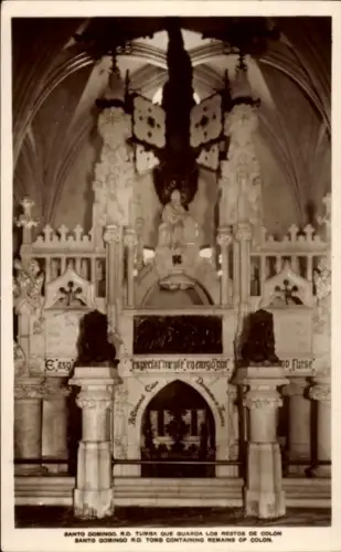 Ak Santo Domingo Dominikanische Republik,  Tumba von Kolumbus, Statue, Inschrift