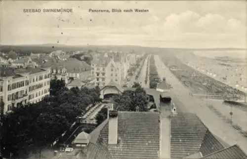 Ak Świnoujście Swinemünde Pommern, Panoramaansicht, Seebad  Blick nach Westen