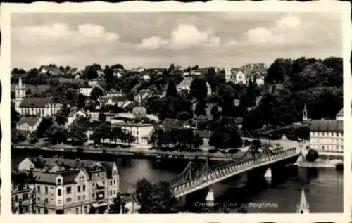 Ak Krosno Odrzańskie Crossen an der Oder Ostbrandenburg, Brücke, Häuser, Bäume, Fluss, Landschaft