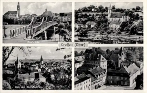 Ak Krosno Odrzańskie Crossen an der Oder Ostbrandenburg, Bergkirche, Oderbrücke, Neumarkt