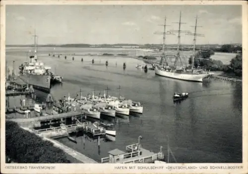 Ak Ostseebad Travemünde Lübeck, Hafen, Schulschiff Deutschland, Schnellboote