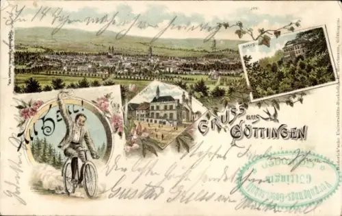 Litho Göttingen in Niedersachsen, Gesamtansicht, Radfahrer