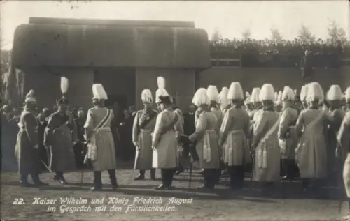 Ak Leipzig, Fürstlichkeiten, Kaiser Wilhelm, Friedrich August, Völkerschlachtdenkmal Einweihung 1913