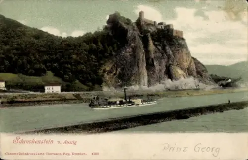 Ak Strekov Schreckenstein Ústí nad Labem Aussig Elbe Stadt, Dampfer Prinz Georg