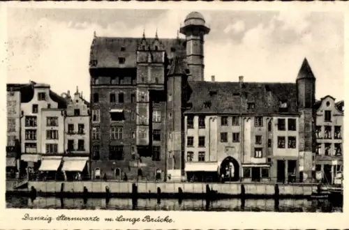 Ak Gdańsk Danzig, Sternwarte, Lange Brücke, Wasseransicht,  Gebäude