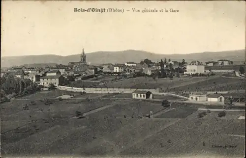Ak Le Bois d'Oingt Rhône, Vue generale et la Gare