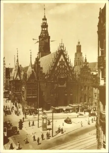 Ak Wrocław Breslau Schlesien, Rathaus, Ring, Ratusz, Rynek