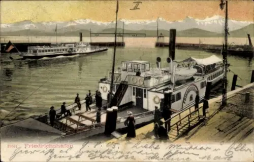 Ak Friedrichshafen am Bodensee, Dampfer Friedrichshafen am Anleger, Hafenbild