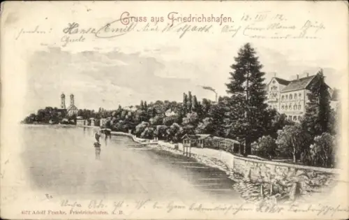 Ak Friedrichshafen am Bodensee, Teilansicht mit Schloss im Hintergrund