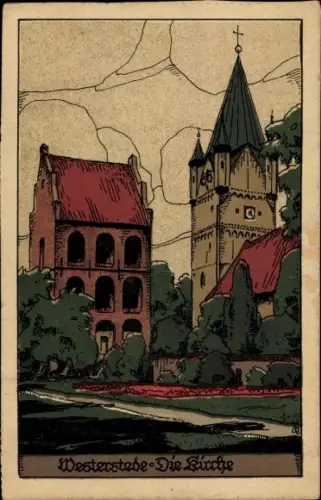Steindruck Ak Westerstede im Kreis Ammerland, Kirche