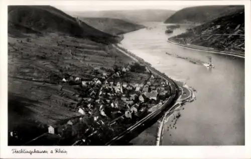 Ak Trechtingshausen am Rhein, Trechtingshausen a Rhein, Flusslandschaft, Schiffe, Häuser