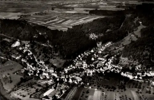 Ak Mühlen Horb am Neckar, Luftaufnahme von Mühlen am Neckar, ländliche Umgebung, Bäume, Felder