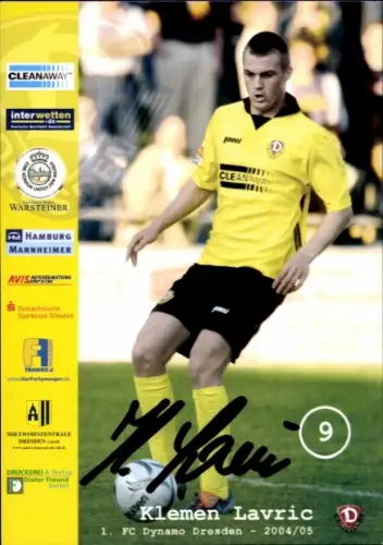 Autogrammkarte Fußballer Klemen Lavric, SG Dynamo Dresden, Autogramm