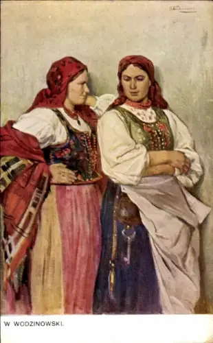 Künstler Ak Wodzinowski, W., Frauen in polnischer Tracht