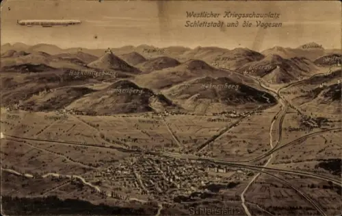 Ak Sélestat Schlettstadt Elsass Bas Rhin, Westlicher Kriegsschauplatz, Zeppelin