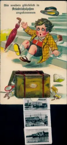 Leporello Ak Friedrichshafen am Bodensee, Hafenbahnhof, Hafen, Zeppelin