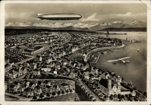 Ak Friedrichshafen am Bodensee, Fliegeraufnahme, Zeppelin