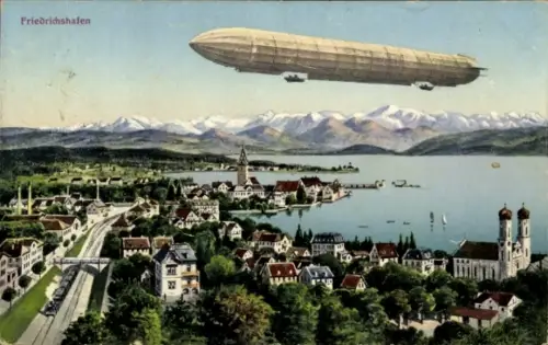 Ak Friedrichshafen am Bodensee, Gesamtansicht, Zeppelin