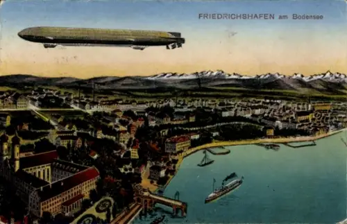 Ak Friedrichshafen am Bodensee, Gesamtansicht, Zeppelin