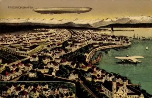 Ak Friedrichshafen am Bodensee, Gesamtansicht, Zeppelin