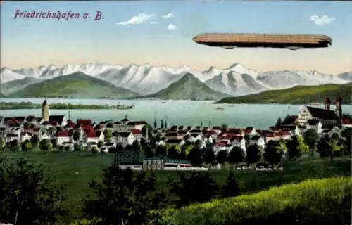 Ak Friedrichshafen am Bodensee, Zeppelin Luftschiff über der Stadt