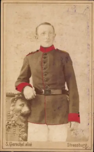 Kabinett Foto Straßburg Elsass Bas Rhin, Deutscher Soldat in Uniform