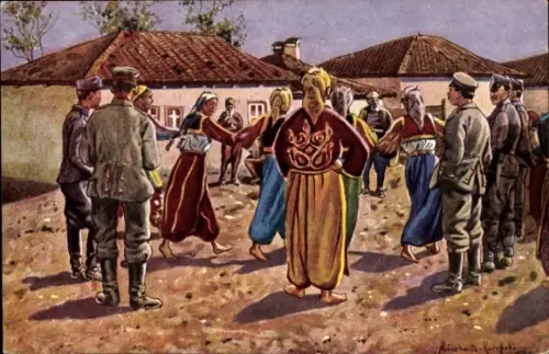 Künstler Ak Lüschwitz-Koreffski, Balkan, Türkischer Kolo-Tanz, deutsche Soldaten, 1. WK