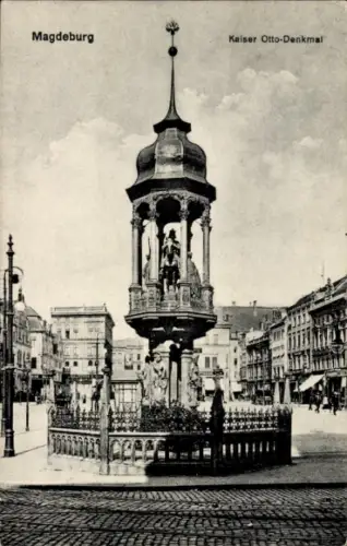 Ak Magdeburg an der Elbe, Kaiser Otto-Denkmal, Stadtansicht, architektonische Details