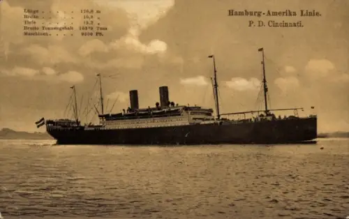 Ak HAPAG Dampfer Cincinnati, Passagierschiff