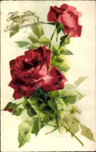 Künstler Ak Klein, Catharina, rote Rosen, Glückwunsch