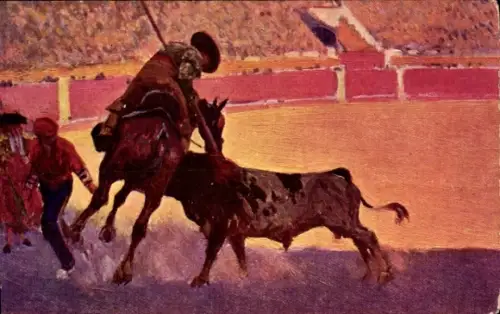 Künstler Ak Bertuchi, M., Stierkampf in der Arena, Torero