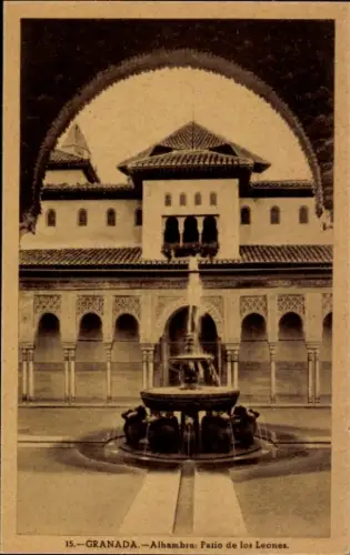 Ak Granada Andalusien Spanien, Alhambra, Patio de los Leones, Brunnen,  Architektur