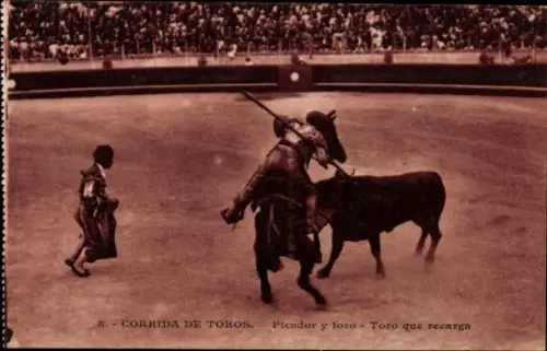 Ak Corrida de Toros, Picador y toro Toro que recarga