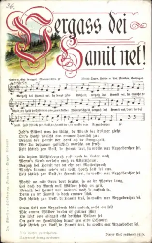 Lied Ak Günther, Anton, Vergaß dei Hamit net, Erzgebirgische Mundart Nr 47