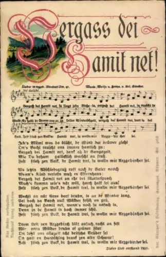 Lied Ak Günther, Anton, Vergaß dei Hamit net, Erzgebirgische Mundart Nr 47