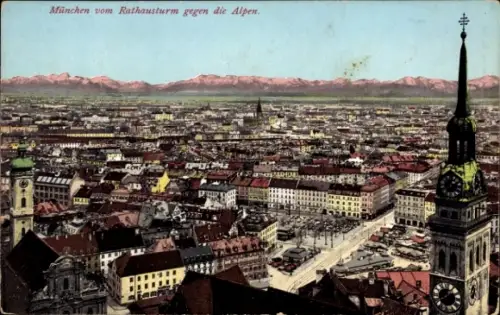 Ak München, Gesamtansicht, Rathausturm