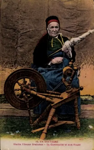 CPA Bretagne, Vieille Fileuse Bretonne, Sa Quenouille et son Rouet