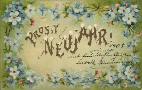 Präge Ak Glückwunsch Neujahr, Vergissmeinnicht