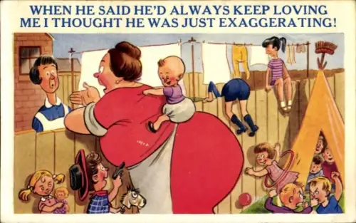 Ak Frau mit vielen Kindern, Humor, Gespräch