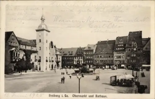 Ak Freiberg in Sachsen,  Obermarkt, Rathaus, Personen, 