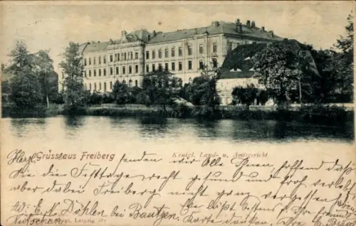 Ak Freiberg in Sachsen, Königliches Land- und Amtsgericht, Wasseransicht, Freiberg