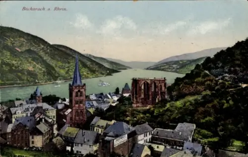 Ak Bacharach am Rhein, Bacharach am Rhein, Flusslandschaft,  Gebäude, Burg Stahleck