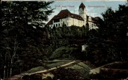 Ak Hösel Ratingen Nordrhein Westfalen, Gruß aus  Genesungsheim, Landschaft, Wald, Weg