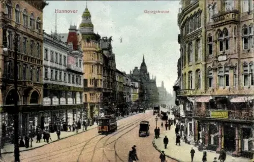 Ak Hannover,  Georgstraße, Straßenbahn,  Gebäude