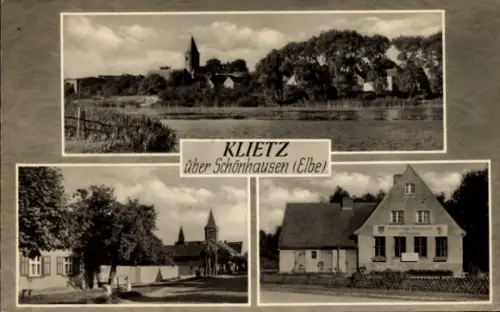 Ak Schönhausen an der Elbe, KLIETZ, Landschaft, Fluss, Kirche, Gebäude